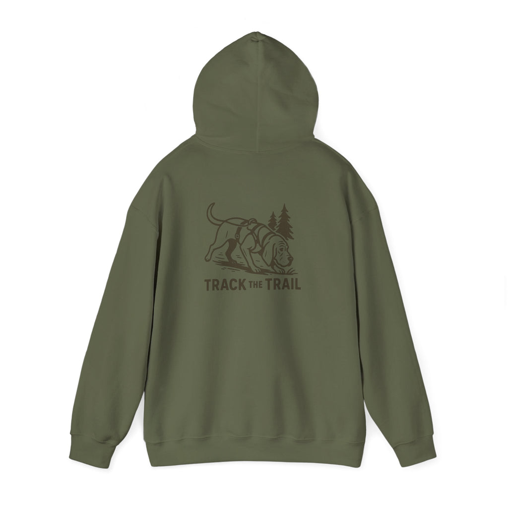Tracking Dog Illustration Hoodie | Track the Trail Graphic Hooded Sweatshirt
